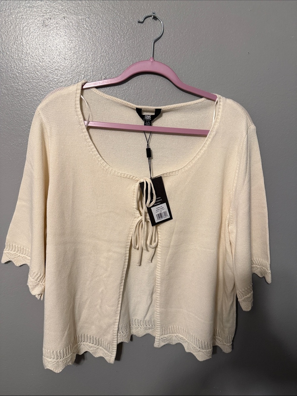 Frye Cream Tie-Front Short Sleeve Cardigan